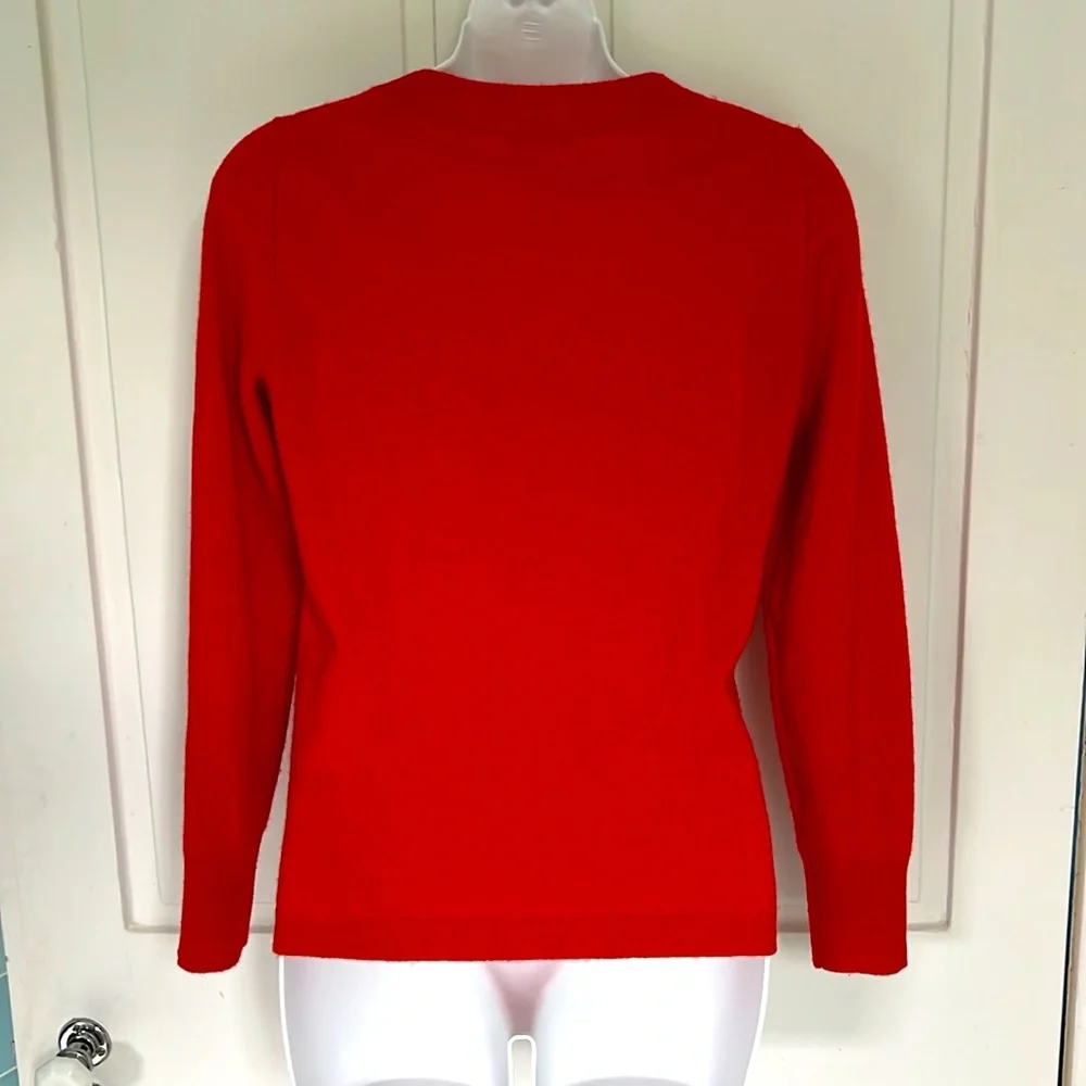 J Crew Red 100% Cashmere Crew Neck sweater XS side slits, long sleeve